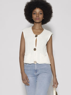 Gilet maglia Bianco con bottoni oro