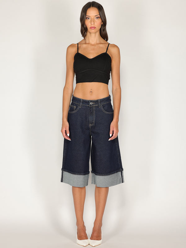 Bermuda jeans con risvolto