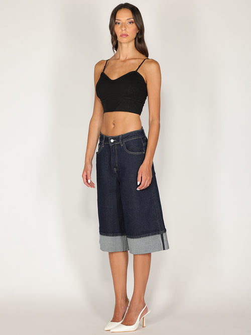 Bermuda jeans con risvolto