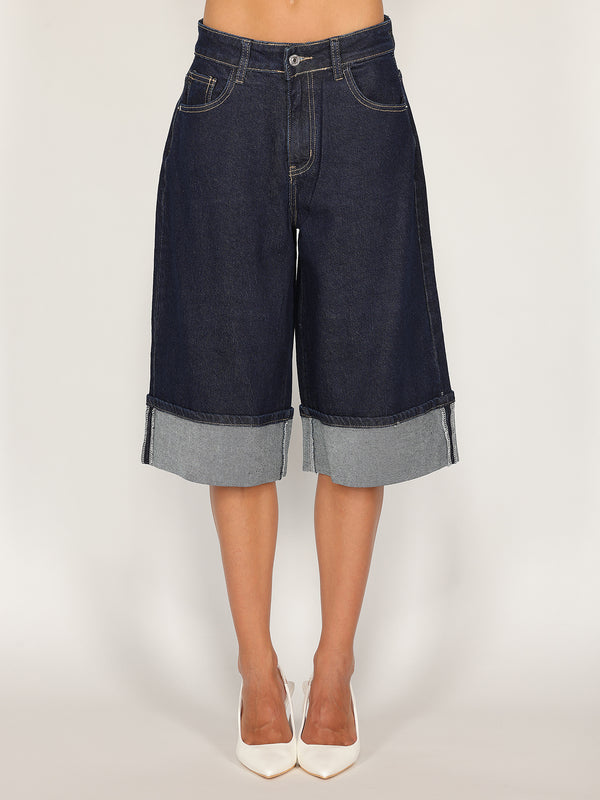 Bermuda jeans con risvolto