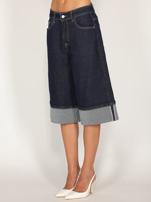 Bermuda jeans con risvolto