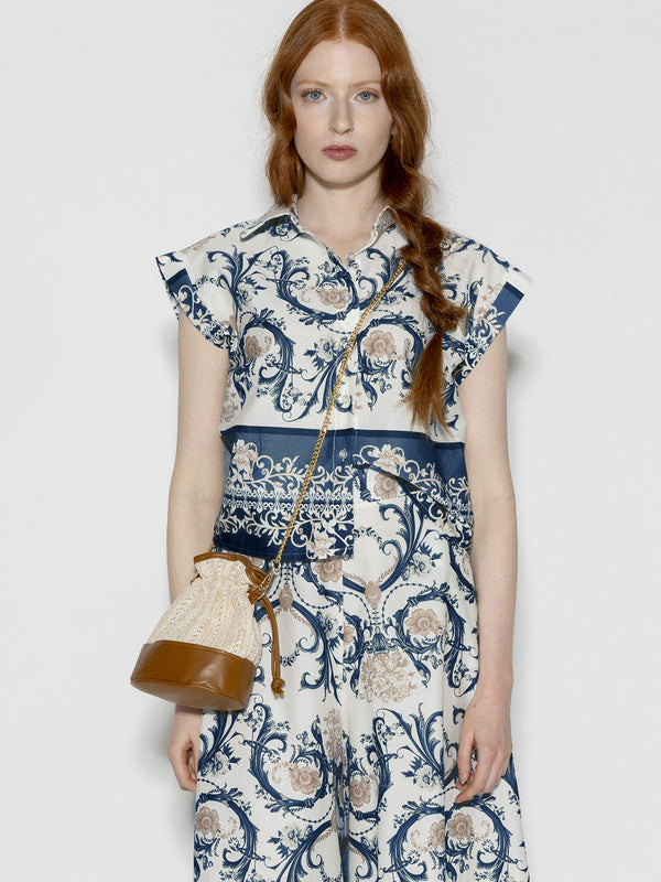 Camicia fantasia maniche corte Blu