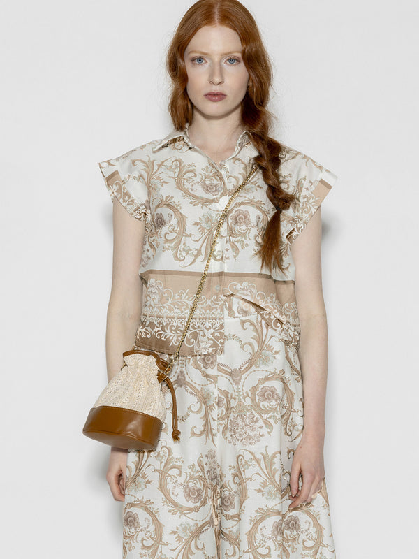 Camicia maniche corte fantasia Beige