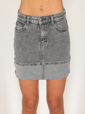 Gonna jeans strass risvolto