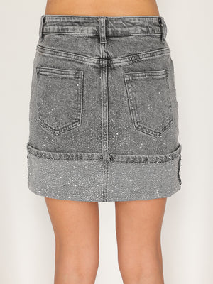 Gonna jeans strass risvolto