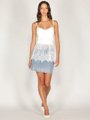 Top in cotone e pizzo