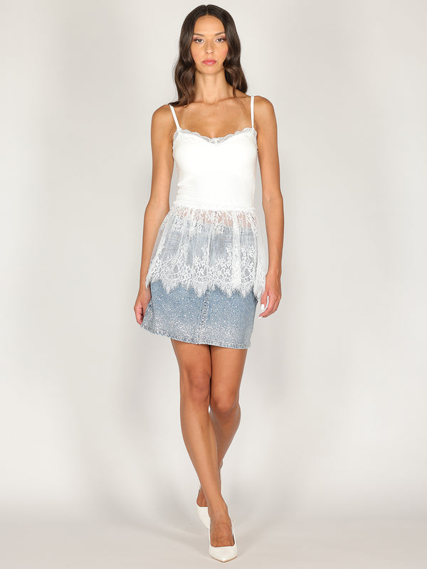 Top in cotone e pizzo