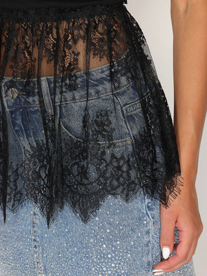 Top in cotone e pizzo