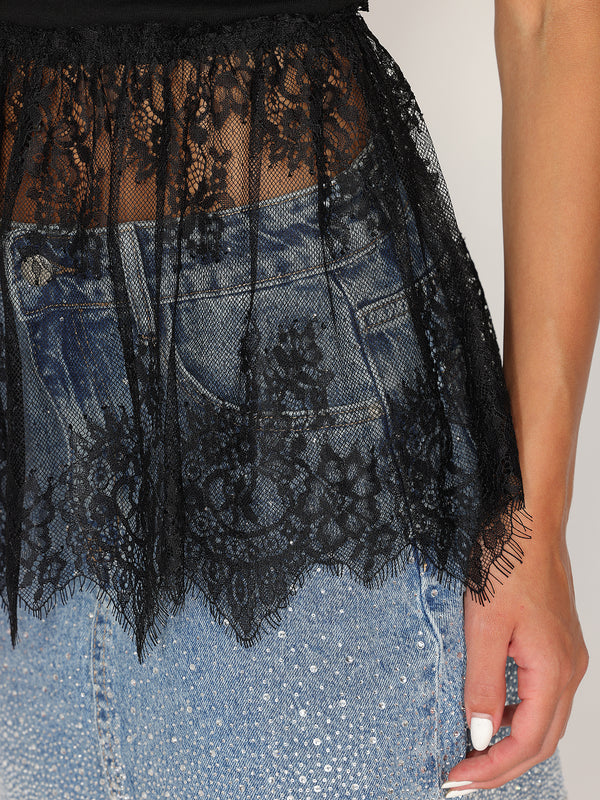 Top in cotone e pizzo