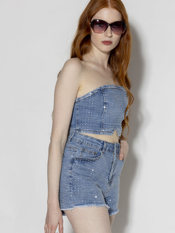 Completo Jeans Fascia & Shorts strass