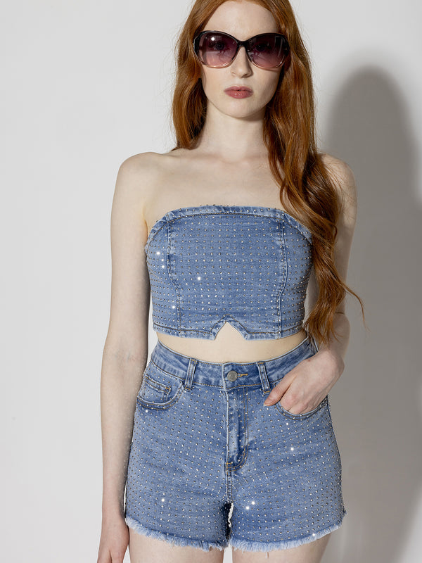 Completo Jeans Fascia & Shorts strass
