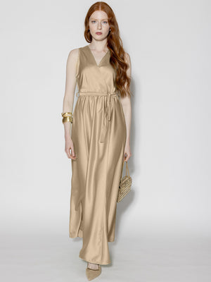 Abito raso spacco profilo Beige