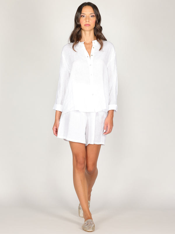 Camicia in lino con collo coreano