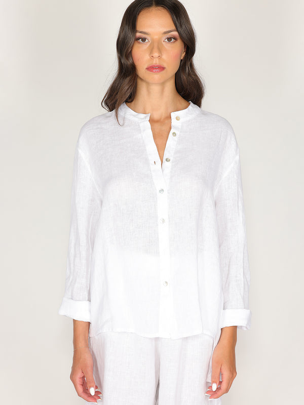 Camicia in lino con collo coreano