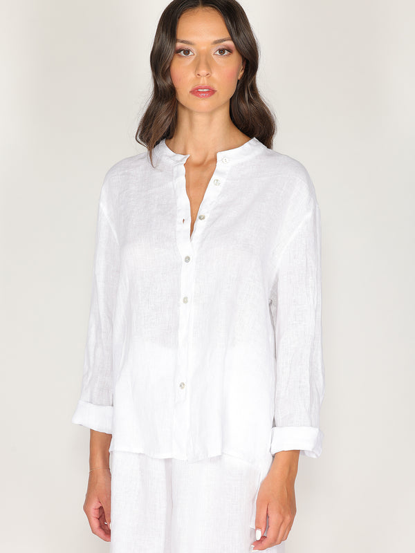 Camicia in lino con collo coreano