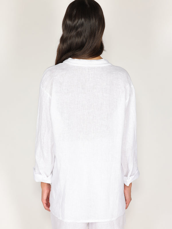 Camicia in lino con collo coreano