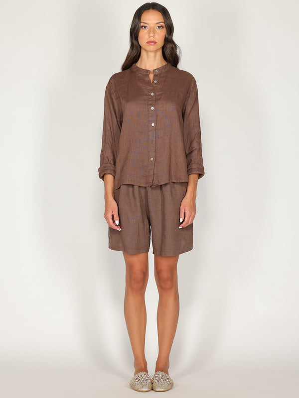 Camicia in lino con collo coreano