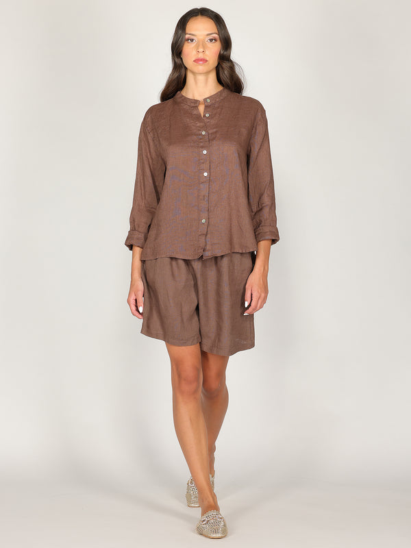 Camicia in lino con collo coreano