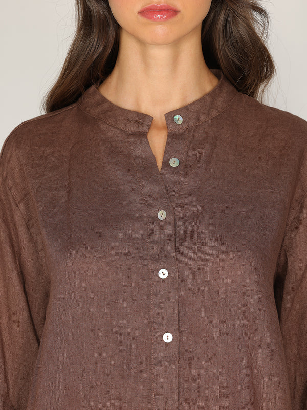 Camicia in lino con collo coreano