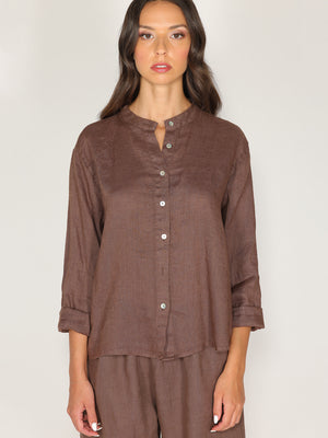 Camicia in lino con collo coreano