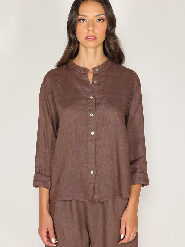 Camicia in lino con collo coreano