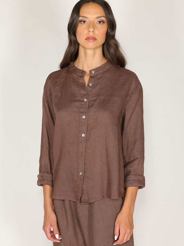 Camicia in lino con collo coreano