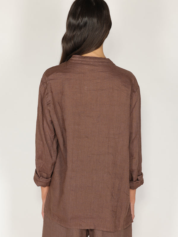 Camicia in lino con collo coreano