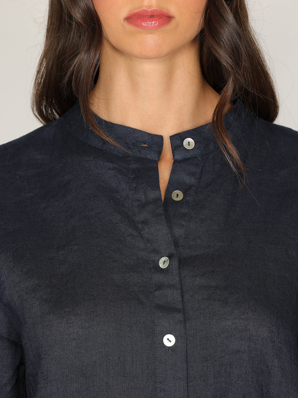 Camicia in lino con collo coreano