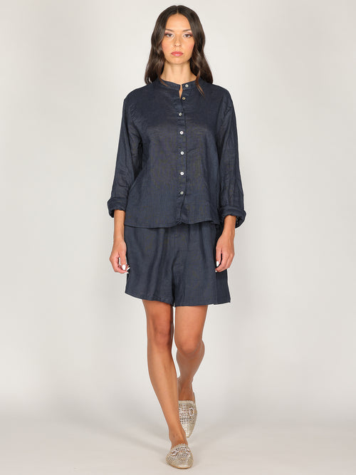 Camicia in lino con collo coreano