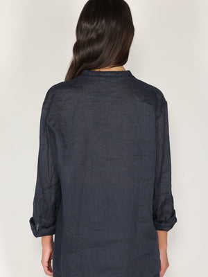 Camicia in lino con collo coreano