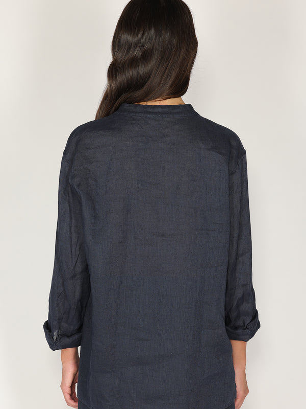 Camicia in lino con collo coreano
