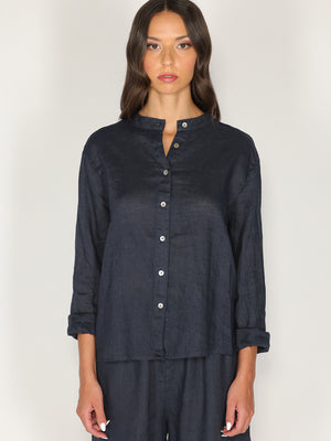 Camicia in lino con collo coreano