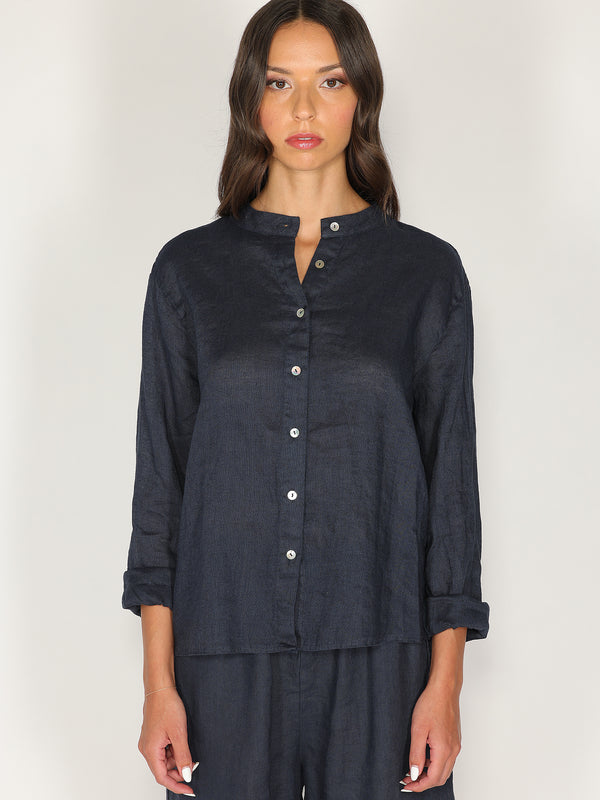 Camicia in lino con collo coreano