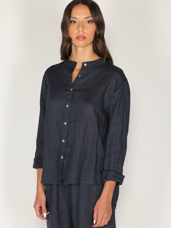 Camicia in lino con collo coreano