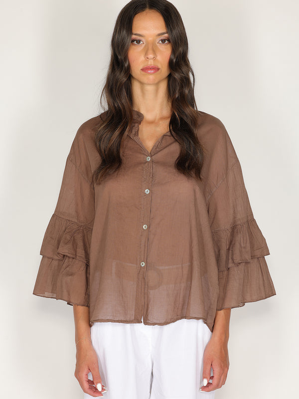 Camicia in cotone maniche a due balze