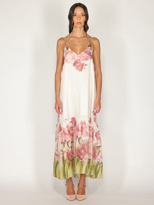 Abito halter in fantasia floreale con balza