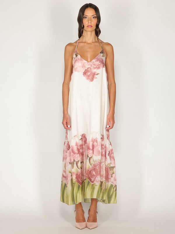 Abito halter in fantasia floreale con balza