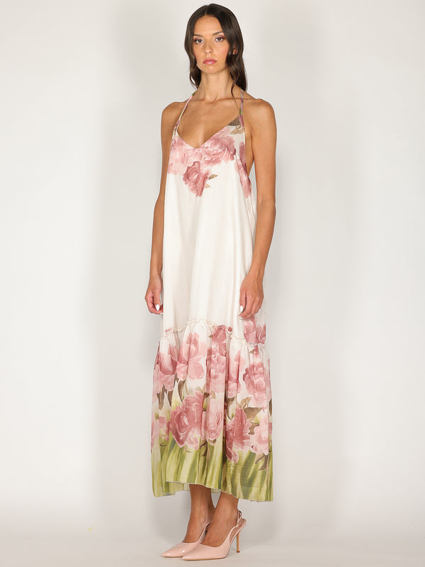 Abito halter in fantasia floreale con balza