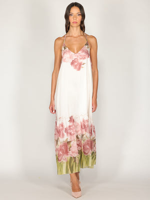 Abito halter in fantasia floreale con balza