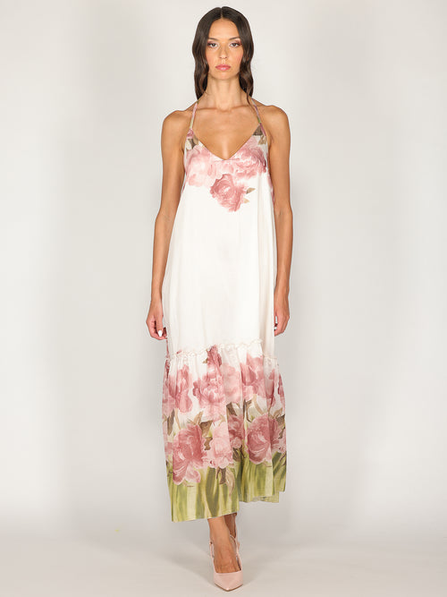 Abito halter in fantasia floreale con balza