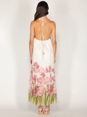 Abito halter in fantasia floreale con balza