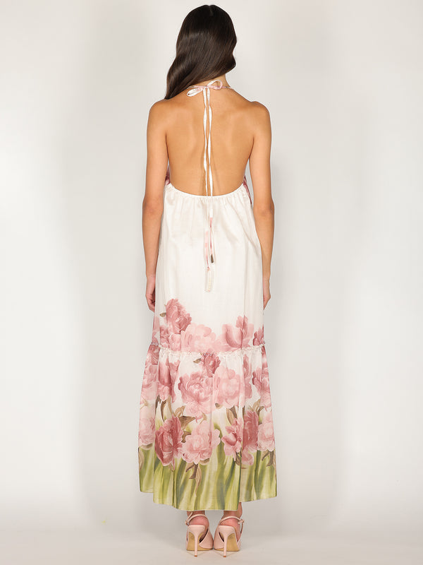 Abito halter in fantasia floreale con balza