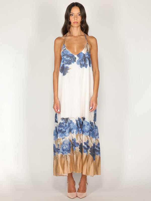 Abito halter in fantasia floreale con balza