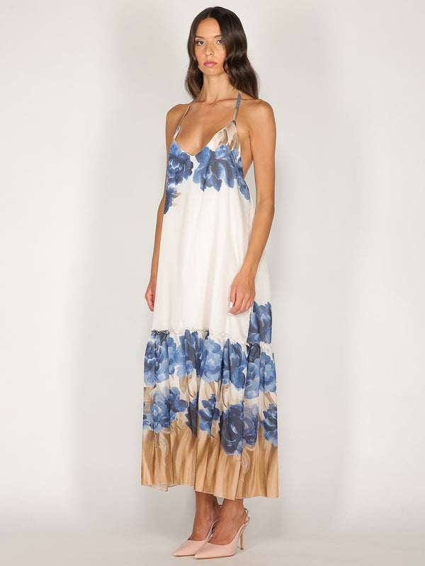 Abito halter in fantasia floreale con balza