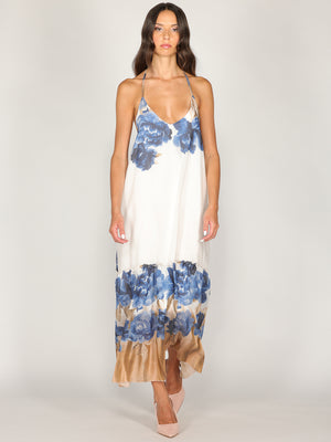 Abito halter in fantasia floreale con balza