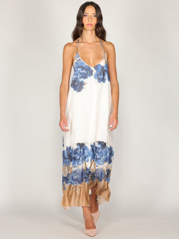 Abito halter in fantasia floreale con balza