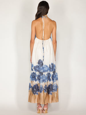 Abito halter in fantasia floreale con balza