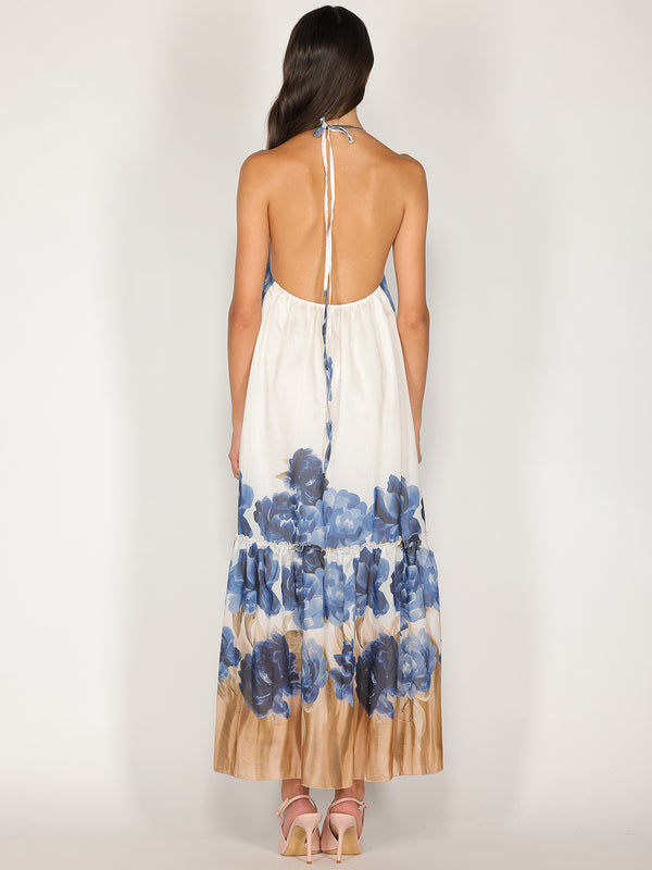 Abito halter in fantasia floreale con balza