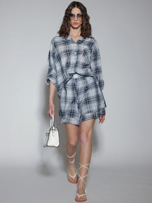 Camicia con shorts a quadretti Blu