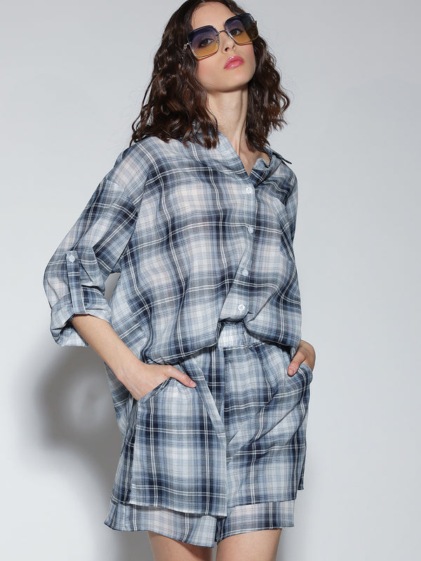 Camicia con shorts a quadretti Blu